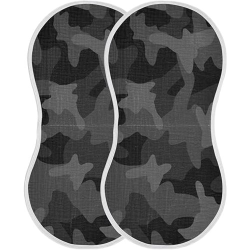 Kigai Dark Black Monochrome Camo Muslin Baby Burp Cloths, Large Absorbent Cotton Muslin Burp Cloths Set of 4, Washcloths, Face Towel, Bibs for Newborn Boys Girls, 11 x22 Inch