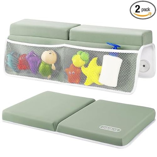 beiens Bath Kneeler and Elbow Rest Pad Set - 1.5'' Comfortable Thick Baby Bath Kneeler Pads, Quick Dry Soft Kneeling Pad for Baby Bath Time, Non-Slip Knee& Arm Support Bathtub Mat with Toys Organizer