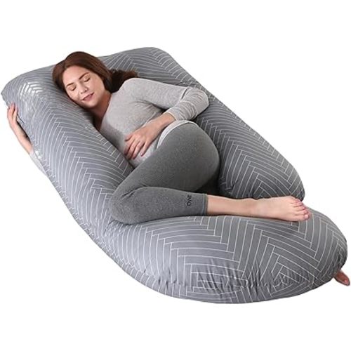 ALLOPERA Pregnancy Pillow, Full Body Maternity Pillow 57 inch, with Removable Washable Cover - Sleep Support for Legs, Back, Neck, Shoulder, HIPS, Belly for Pregnent Women, 100% Cotton