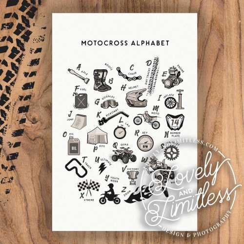 Motocross Dirt Bike Alphabet Wall Poster for Kids - Learning Poster - Educational Poster - 2 year old - 3 year old - Preschool ABCs
