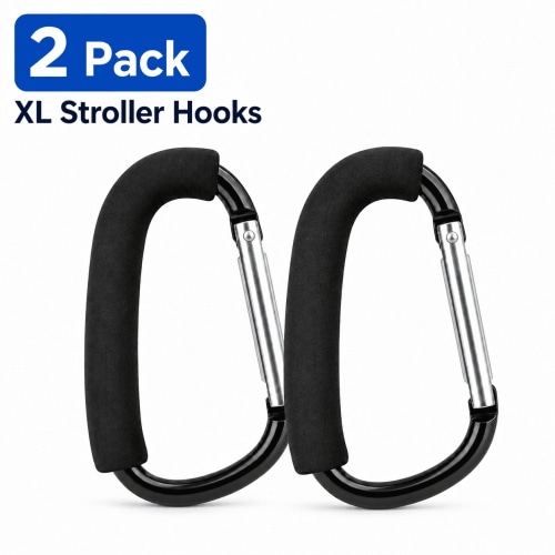 TAVENE 2 Pack 6.3" Large Stroller Hooks, Heavy Duty Big Extra Large Carabiner Clip, Universal Stroller Accessories for Mommy to Hang Shopping Bags, Purses and Tools