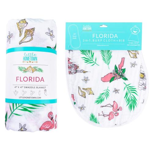 Florida Newborn Gift Set: Muslin Swaddle & Bib (Floral) – Little Hometown