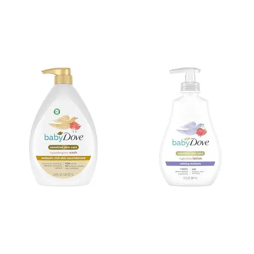 Baby Dove Sensitive 34oz Wash & 13oz Lotion Bundle for Melanin-rich Skin Nourishment, Calming Moisture & Bedtime Routine