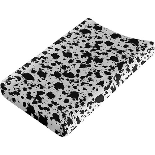 Black Cow Print Changing Pad Cover for Baby Washable Diaper Change Table Pad Covers Waterproof Changing Pads Liners 16 * 32 Inch Nursery Decor