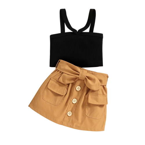 Baby Summer Clothes Toddler Girls Suspender Top Bow Knot Skirt Two-piece Set Clothing Outfits