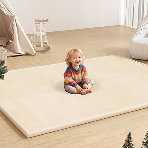Baby Play Mat for Floor, 1.3'' Thick Memory Foam Tummy Time Mat - Super Soft Coral Velvet Nursery Rug with Non-Slip Backing, Crawling Rug for Toddlers/Infants, Yoga & Tatami Use, 71''x 79''
