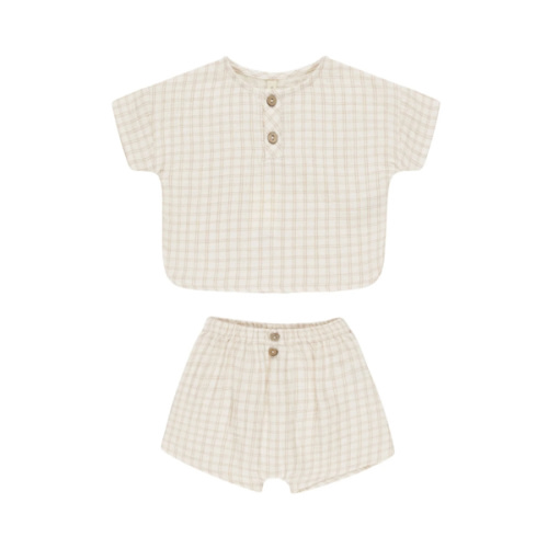 Woven Boxy Top + Short Set - Oat Check
