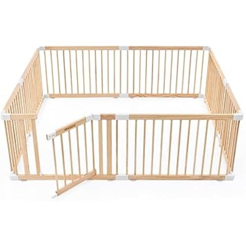 HARPPA Baby Gate Playpen for Babies and Toddlers Wooden Playpen Large Baby Fence Play Yards for Play Area 60 x 71.5 x 24 inch