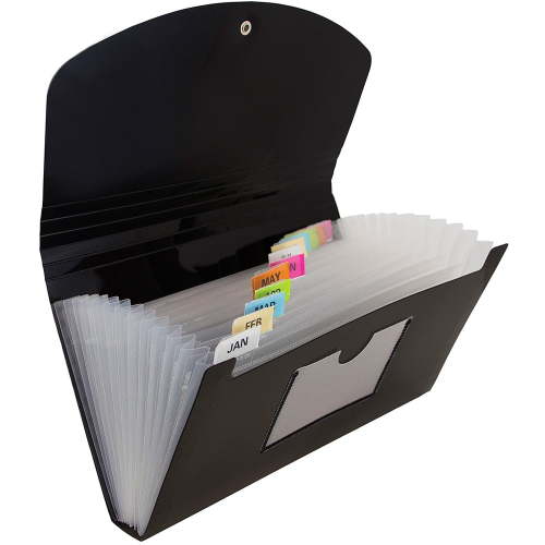 JAM Paper 13 Pocket Expanding File, Black, 1/Pack, Check Size, 5 x 10 1/2