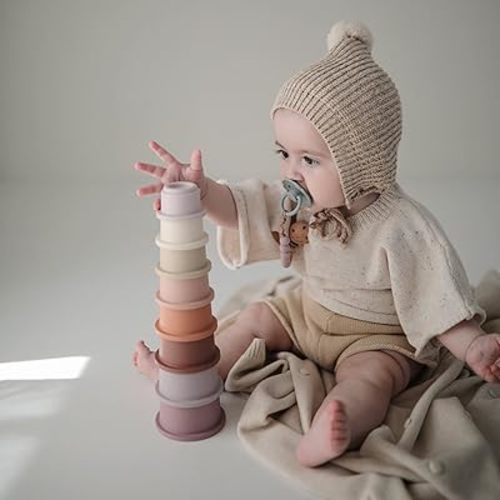 mushie Stacking Cups Toy 8pcs | Made in Denmark (Petal)