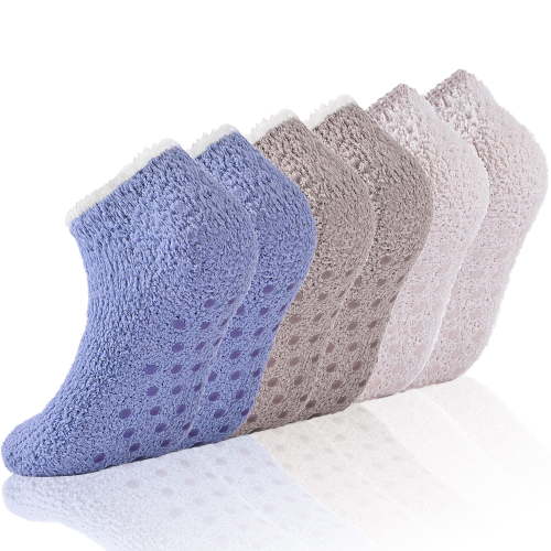 6 Pairs Non Slip Hospital Socks for Women Fluffy Fuzzy Slipper Socks with Grips