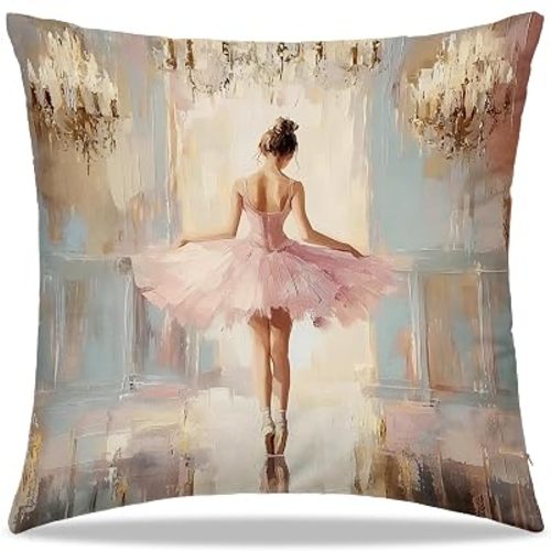 Dibor Pink Ballet Throw Pillow Covers 18x18 in, Ballet Dancer Gifts for Women Girls Decorative Couch Cushion Covers, Ballerina Gifts for Girls Pillow Case for Girly Room Bedroom Dorm