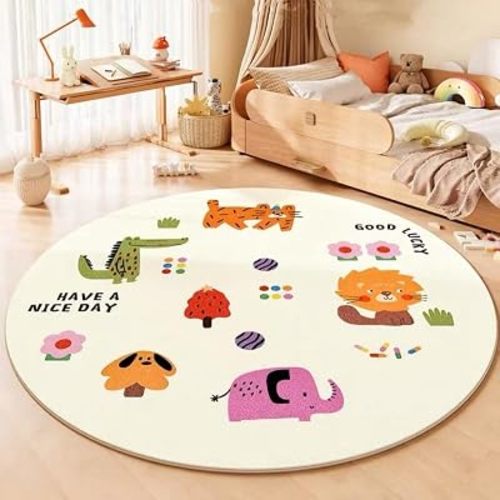 Poowe Round Kids Rug Educational Alphabet Soft Area Rugs Non Slip for Classroom Bedroom (Round 31.5")