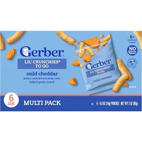 Gerber Crunchies To Go Mild Cheddar Snack, 0.5 Oz, 6 Pack