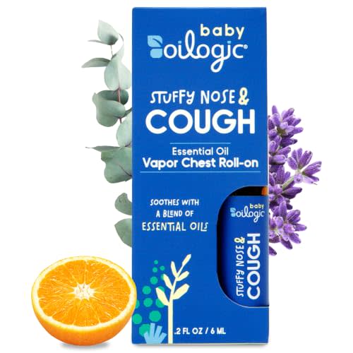 Oilogic Stuffy Nose & Cough, Vapor Essential Oil Chest Roll-On | Gentle Aromatherapy Essential Oils Soothes & Comfort - Pediatrician-Tested Baby Care Products - Mess-Free & Safe for Baby
