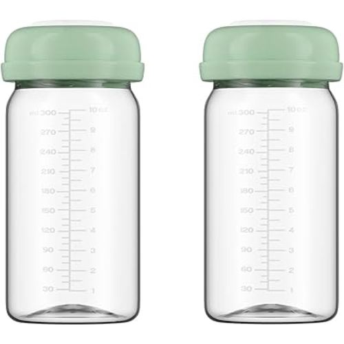Breastmilk Storage Bottles Collection Bottles, 10oz Wide-Neck Breast Milk Container Compatible for Spectra S1 S2 SG Motif Luna Breast Pumps, Fit for 22oz Breast Milk Cooler & Fridge, 2 Packs