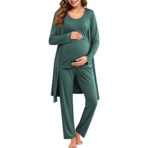 SWOMOG Maternity Nursing Robe Set 3 PCS Women Postpartum Pajamas Breastfeeding Labor Delivery Hospital Pregnancy Pjs