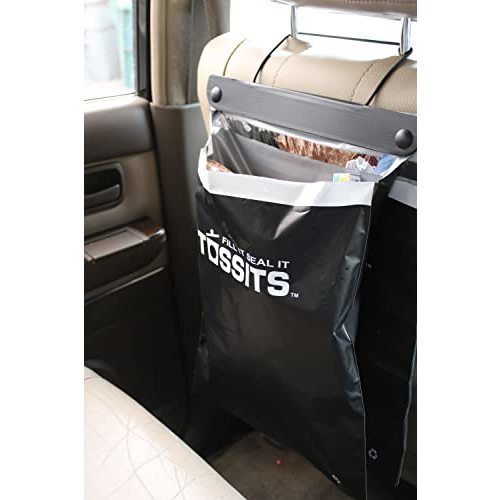Tossits Recycled Disposable Car Trash Bags – Leakproof, Smell Proof Hanging Garbage Bags for Car, Truck, SUV, RV & Vehicle – Black, 21 Count Disposable Automotive Trash Bags