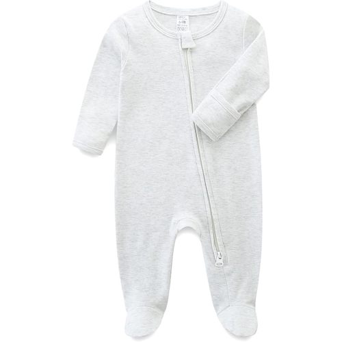 Baby Romper 100% Organic Cotton Pajamas One Piece Long Sleeve Zipper Footie Onesie for 0~12M Baby