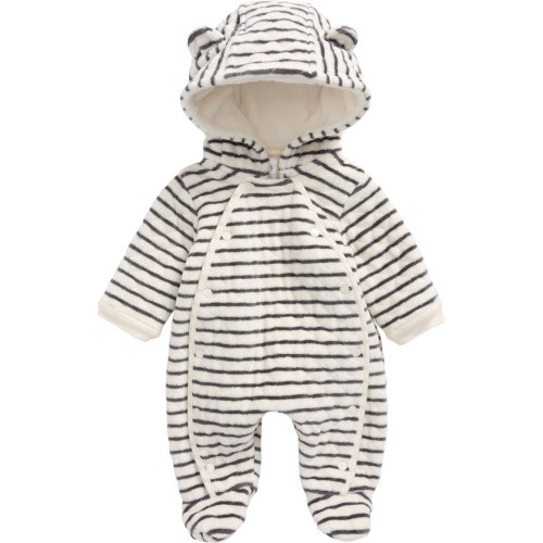 Baby Hooded Bunting, 3M, Ivory Egret- Grey Stripe