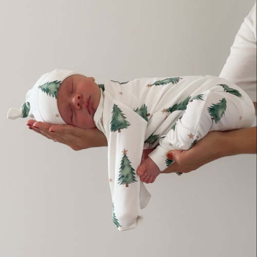 Long Sleeve Bamboo Growsuit - Christmas Trees