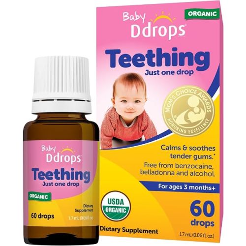 Ddrops Baby, Organic Teething Liquid Drops, for Ages 3 Months+, 60 Drops, 0.06 fl oz (1.7 ml)