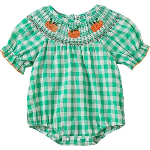 FIOMVA Toddler Baby Girl Clothes Summer Smocked Bubble Romper Embroidery Onesie Short Sleeve Bodysuit Cute Outfits