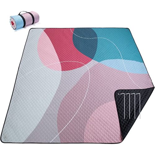 PY SUPER MODE Picnic Blankets Extra Large, Waterproof Foldable Outdoor Beach Blanket Oversized 83x79” Sandproof, 3-Layer Picnic Mat for Camping, Hiking, Travel, Park, Concerts(Abstract Pink)