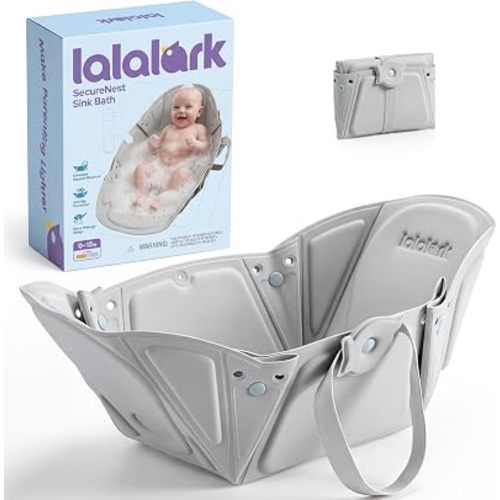 lalalark Foldable Baby Bathtub for Sink, Non-Slip Baby Sink Bath Support with 4-Hole Quick Drain, Slim Fold Design, Portable Sink Bather for Baby, Infant Bath for 0–6 Months