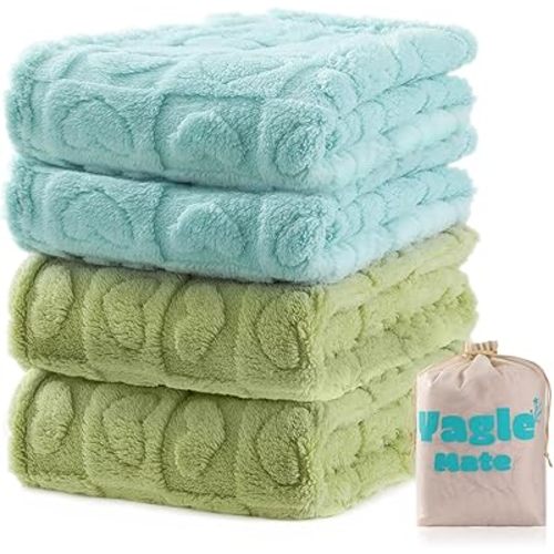 4 Pack Soft Newborn Fuzzy Baby Blanket for Boy, Crib Blankets with Checkered Lovey Design Samll Throw Toddler Receiving Blanket for Daycare,30”×40” (Blue、Green)