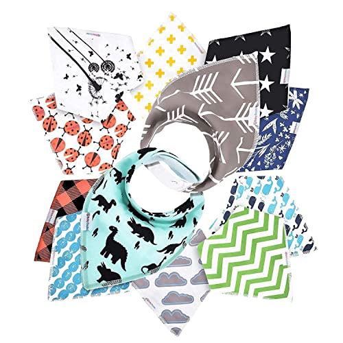 Baby Bandana Bibs 12 Pack - Organic Baby Bib for Boy and Girls, Soft and Stylish Drool Bibs for Teething and Drooling, Ultra Absorbent for Unisex