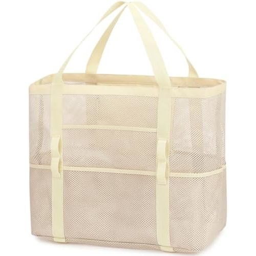 Mesh Beach Bag, Large Beach Tote with Zipper Pocket, Toys Pool Bag for Family Travel Vacation Cruise Essentials