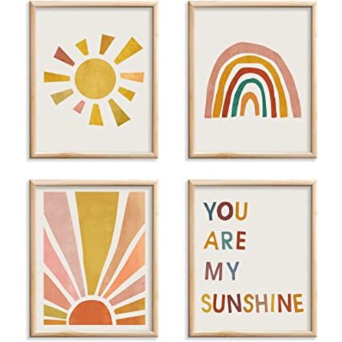 Boho Nursery Decor Boho Rainbow Decor You Are My Sunshine Wall Decor Boho Wall Art Prints for Wall Decor,Kids Wall Decor,Rainbow Decor for Girls Bedroom Unframed Art Prints Set of 4 (Boho Rainbow,