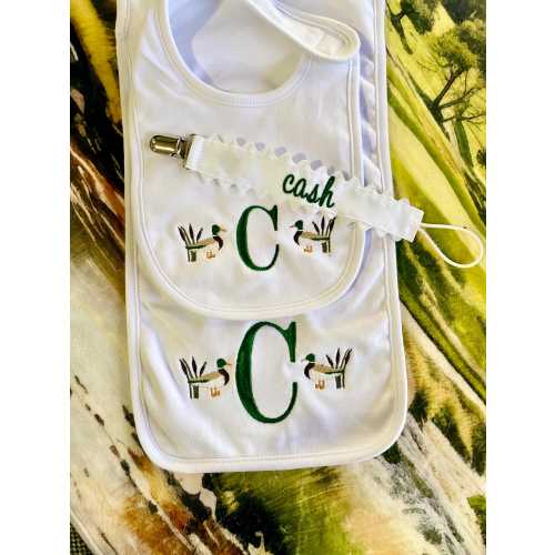 Personalized Mallard Duck Baby Bib Set | Monogram Burp Cloth Pacifier Clip