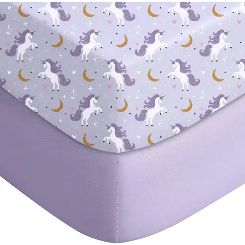 Yoofoss Baby Crib Sheets for Boys Girls, Fitted Crib Sheet 2 Pack for Standard Crib and Toddler Mattress, Super Soft Microfiber Baby Sheet 28x52x8in(Purple+Unicorn)