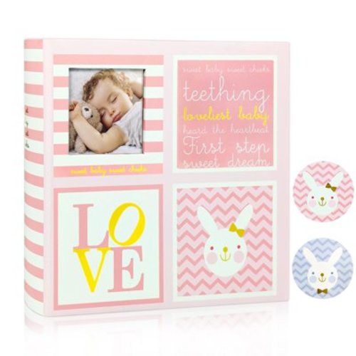 Baby Photo Album, Holds 200 4" x 6" Photos,Pink