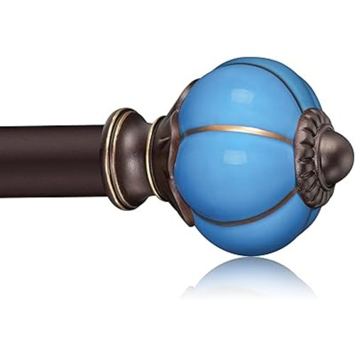 Ceramic Curtain Rods for Windows 48 to 84 Inch,1 Inch Adjustable Telescoping Drapery Rod Heavy Duty Window Treatment Single Curtain Rod Set for Bedroom,ORB Blue