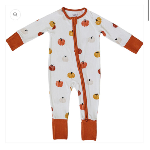 Pumpkins Bamboo Zipper Onesie by Mebie Baby - Double Zipper & Foot Grips for Babies 0-18 Months