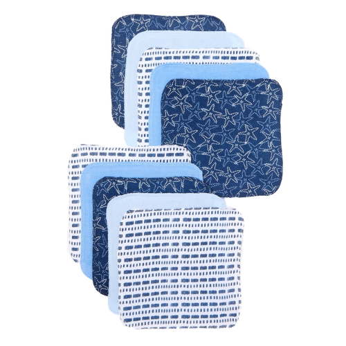 Spasilk Baby Bath Cloths, Cotton Washcloth Wipes Set for Infants, Pack of 10, Blue Starfish