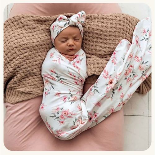 Camille Organic Baby Jersey Swaddle Wrap & Topknot | Snuggle Hunny