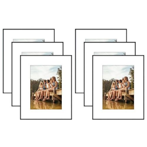 Americanflat Front Loading 8x10 Picture Frame Set with Mat for 5x7 - Perfect for Photos - 6 Pack - Black