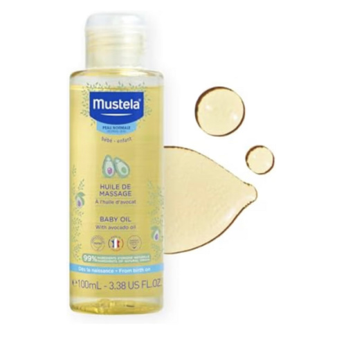Mustela Baby Oil - Moisturizing Oil for Massage - with Natural Avocado, Pomegranate & Sunflower Oil - From birth on - 3.38 fl. Oz