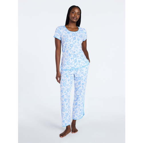 Joyspun Women's Lightweight Short Sleeve Sleep Tee and Pants Set, 2-Piece, Sizes XS-3X