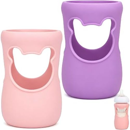 Philips Avent Silicone Baby Bottle Sleeves - Anti Breakage Holder for Natural Glass Baby Bottles, Compatible with Avent, 8oz - Pack of 2 (Pink and Purple)
