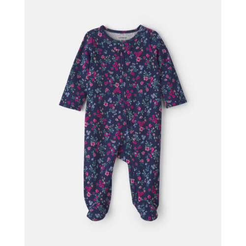 Baby Girl Floral 100% 2-Way Zip Cotton Sleep & Play Pajamas - Navy | Carter's