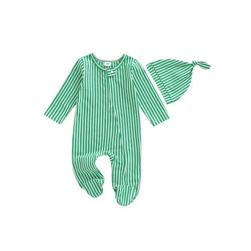 BemeyourBBs Newborn Baby Girl Boy Going Home Outfit Long Sleeve Striped Romper with Hat Infant Striped Print Zip Up Jumpsuit