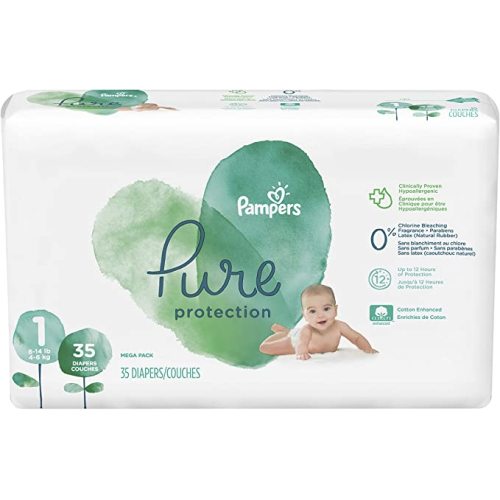 Diapers Newborn/Size 1 (8-14 lb), 35 Count - Pampers Pure Protection Disposable Baby Diapers, Hypoallergenic and Unscented Protection, Mega Pack (Old Version) - Size 1 (35 Count)