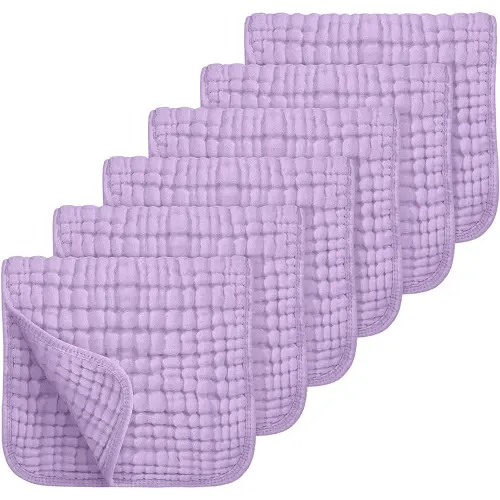 Looxii Muslin Burp Cloths 100% Cotton Muslin Cloths Large 20''x10'' Extra Soft and Absorbent 6 Pack Baby Burping Cloth for Boys and Girls (Purple)