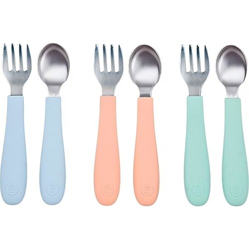WeeSprout Toddler Utensils, 3 Forks & 3 Spoons, 18/8 Stainless Steel & Food Grade Silicone, Thick Easy-Grip Handles, Perfect Length For New Self Feeders, Gentle On Gums & Teeth, Dishwasher Safe