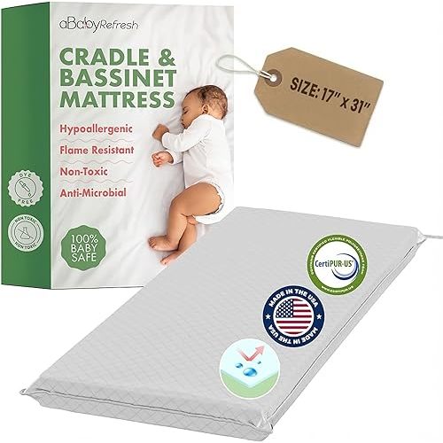 Cradle Baby Mattress and Bassinet Mattress 17x31 – 2-Inch Firm Foam Baby Bed with Waterproof Vinyl Cover – Non-Toxic Hypoallergenic Cushion Pad Replacement for Infant Bed (Multiple Standard Sizes)